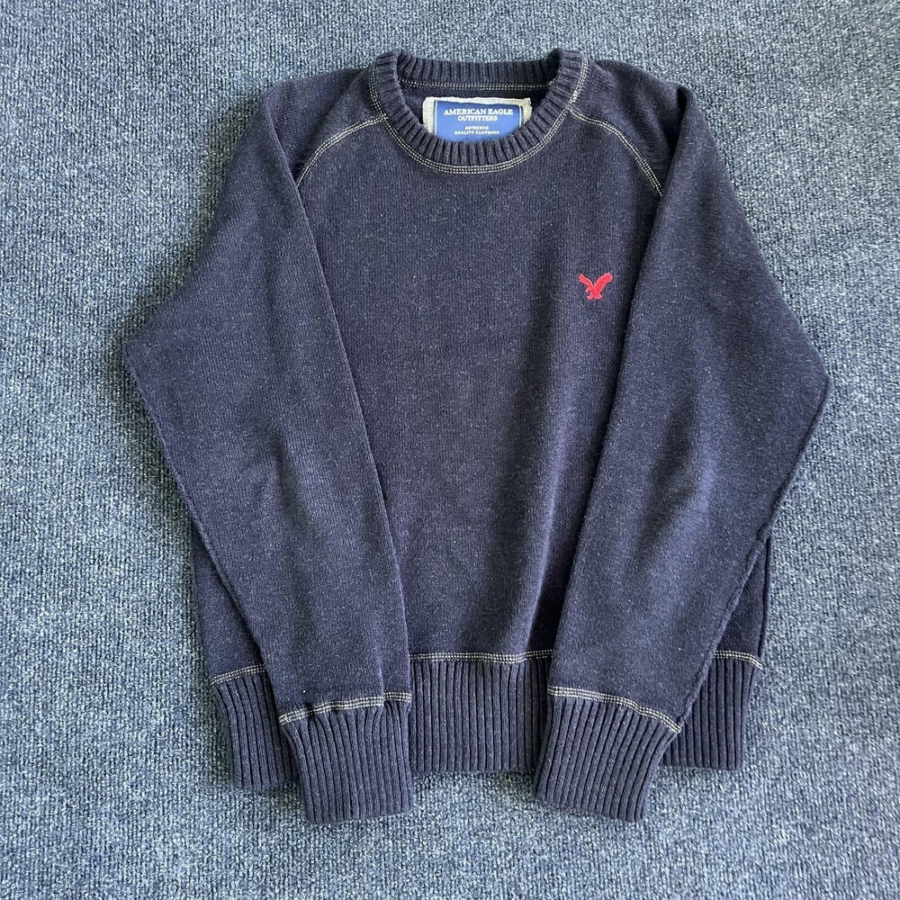 Y2K American Eagle Outfitters Sweater‎ Mens Medium Blue Crewneck Knit Pullover